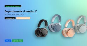 Beyerdynamic Aventho Y in Liquid Black, Blue Fusion, Peach Blush, and Soft Jade on a 16:9 Tech My Money hero