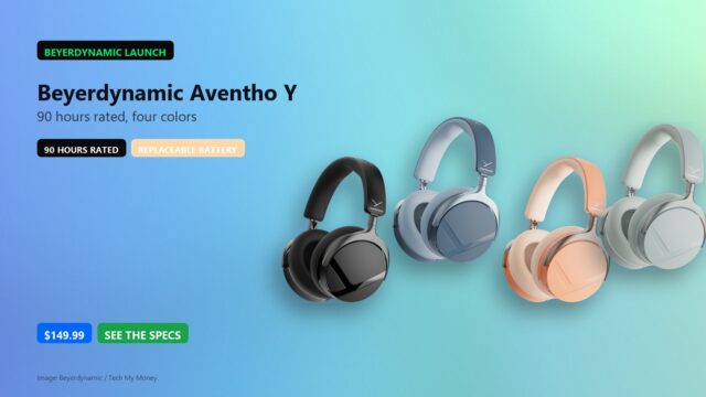 Beyerdynamic Aventho Y in Liquid Black, Blue Fusion, Peach Blush, and Soft Jade on a 16:9 Tech My Money hero