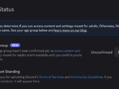 Discord Account Status screen showing an unconfirmed Age Group row with a Confirm Age button