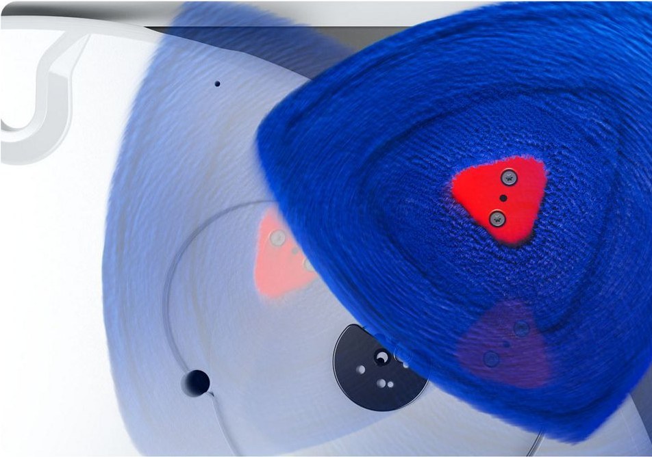 Close-up of a blue Dyson R2 Nurovi Reuleaux triangle mop pad