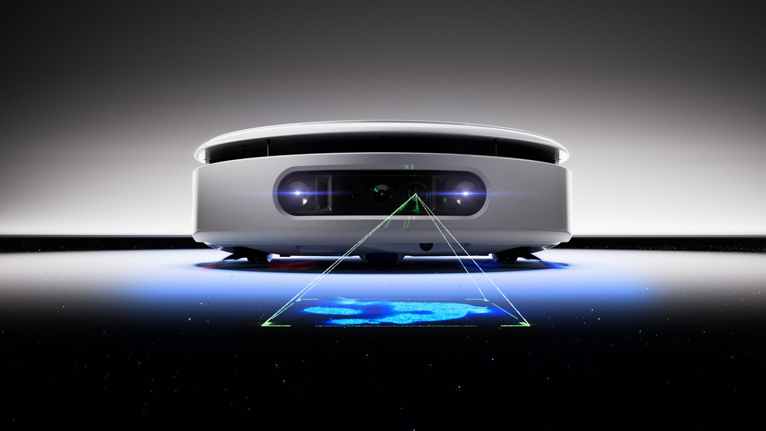 Dyson R3 Nurovi UV illustration showing a glowing stain beneath its front sensors