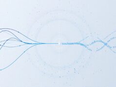 Abstract blue waveform artwork from Meta's Muse Voice Transcribe launch page.