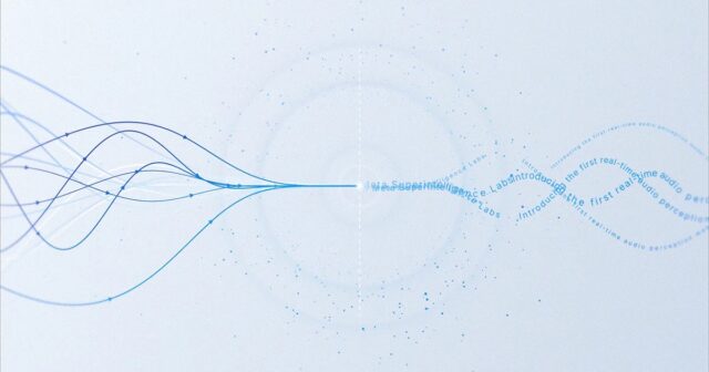 featured-3 Abstract blue waveform artwork from Meta's Muse Voice Transcribe launch page.
