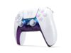 White Grand Theft Auto VI limited-edition DualSense controller with pink buttons and iridescent blue center.