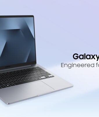 Galaxy Book6 starts at $799 with a 14-inch screen Open gray Galaxy Book6 on a light blue backdrop, screen and keyboard facing the camera