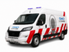 GMO humanoid ambulance maintenance van with red stripes and purple roof lights