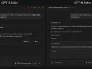 GPT-6 Astra rolls out as OpenAI’s flagship Side-by-side ChatGPT Work screens for GPT-5.6 Sol and GPT-6 Astra building a personal career website