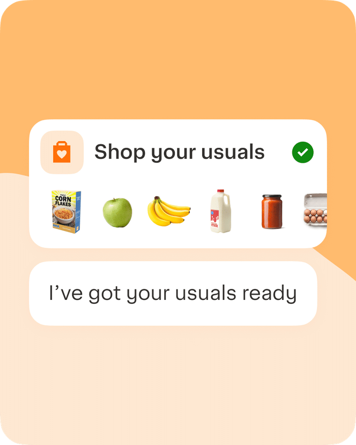 Instacart Clementine AI sample chat showing a shop your usuals grocery card