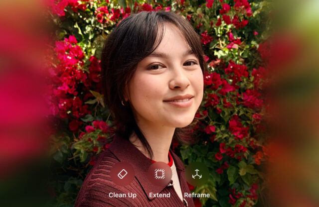 ios27-ai-photo-tools-apple iOS 27 AI photo tools - Clean Up, Extend and Reframe - over a portrait