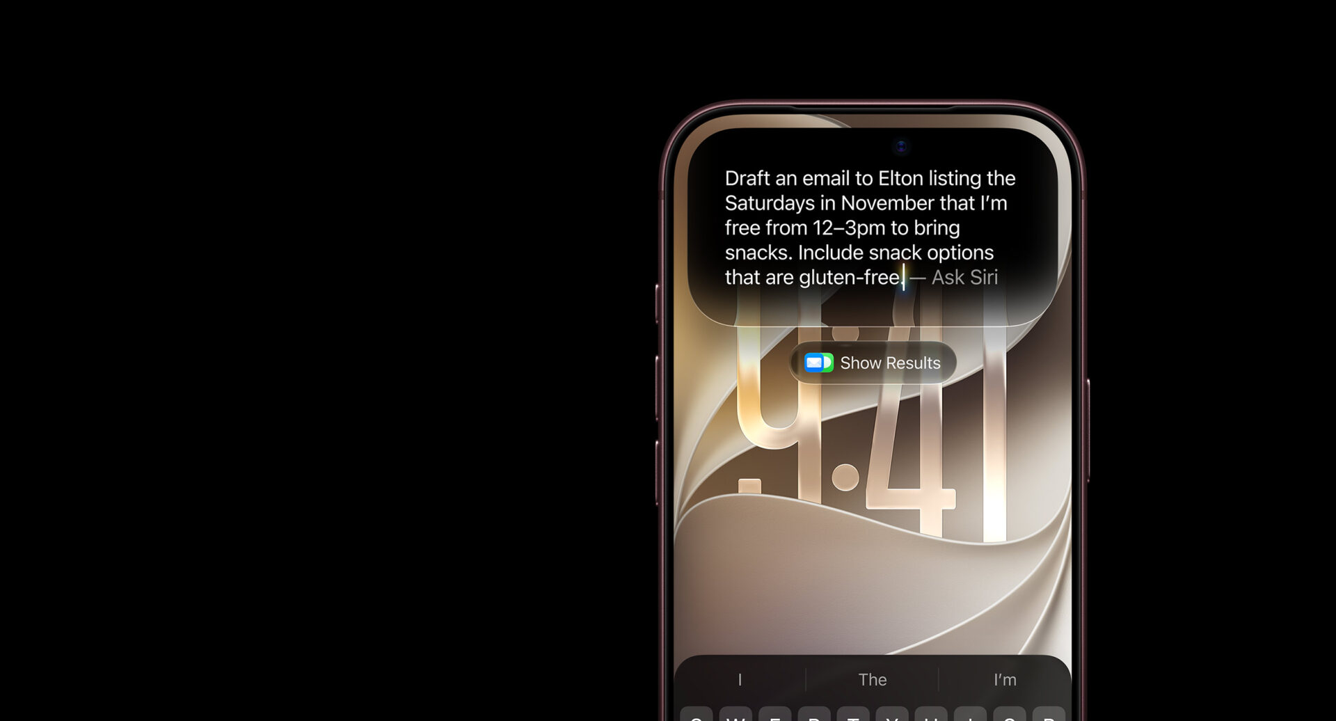 iPhone displaying Siri drafting an email from personal context in iOS 27