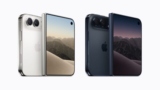 iphone-duo-hero-apple iPhone Duo in Star White and Night Sky, showing the outer screens and rear cameras