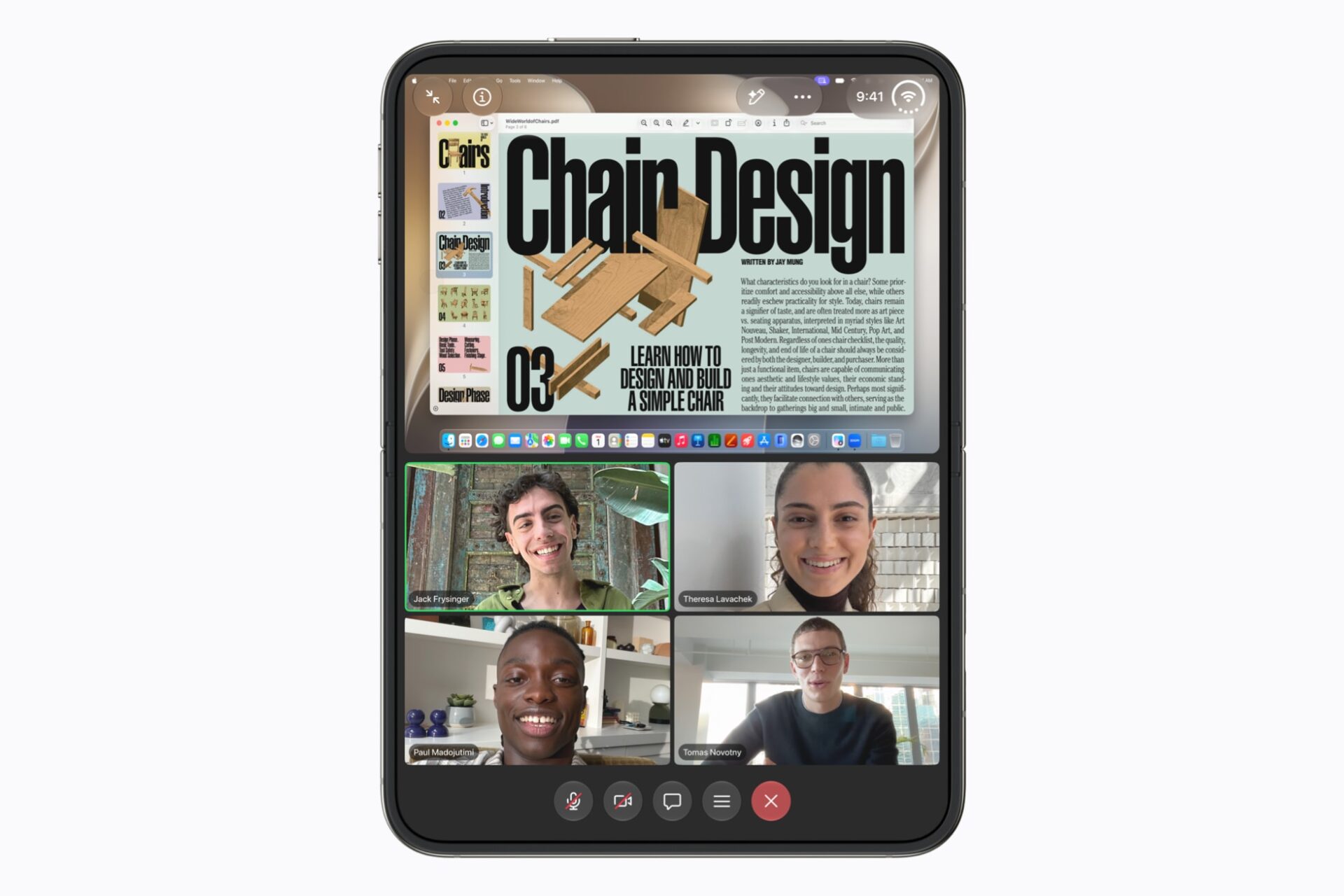 Zoom on iPhone Duo showing a shared document above video-call participants