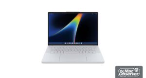 Lenovo Googlebook 15 render from the front, open, showing the 15.3-inch OLED display, thin bezels and Cloud Grey chassis