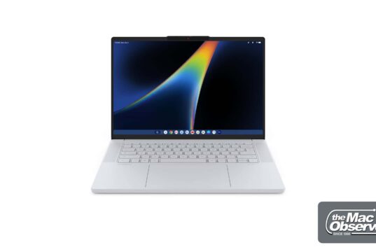 Lenovo Googlebook 15 render from the front, open, showing the 15.3-inch OLED display, thin bezels and Cloud Grey chassis