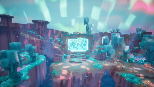 minecraft-sift-dimension-1280x720 A glowing rift portal opens in The Sift dimension under an aurora sky