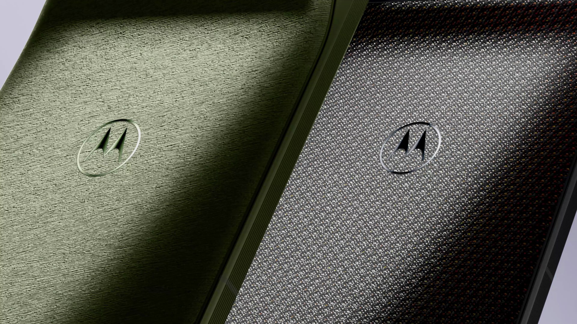 Motorola Signature 27 backs in PANTONE Capulet Olive and PANTONE Coal Smoke Tactical Weave finishes