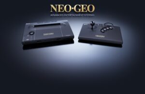 Neo Geo AES+ Console Remake Delayed to September 16, 2027 NEOGEO AES+ console and arcade stick in black under the gold Neo Geo logo
