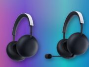 PlayStation Pulse and Pulse Edge wireless headsets in White on a violet and cyan background