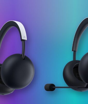 PlayStation Pulse and Pulse Edge: What Changes for PS5 PlayStation Pulse and Pulse Edge wireless headsets in White on a violet and cyan background