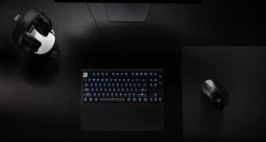 Logitech G PRO Series 2026 black desk with headset, Rapid keyboard, Superstrike mouse, and Control pad
