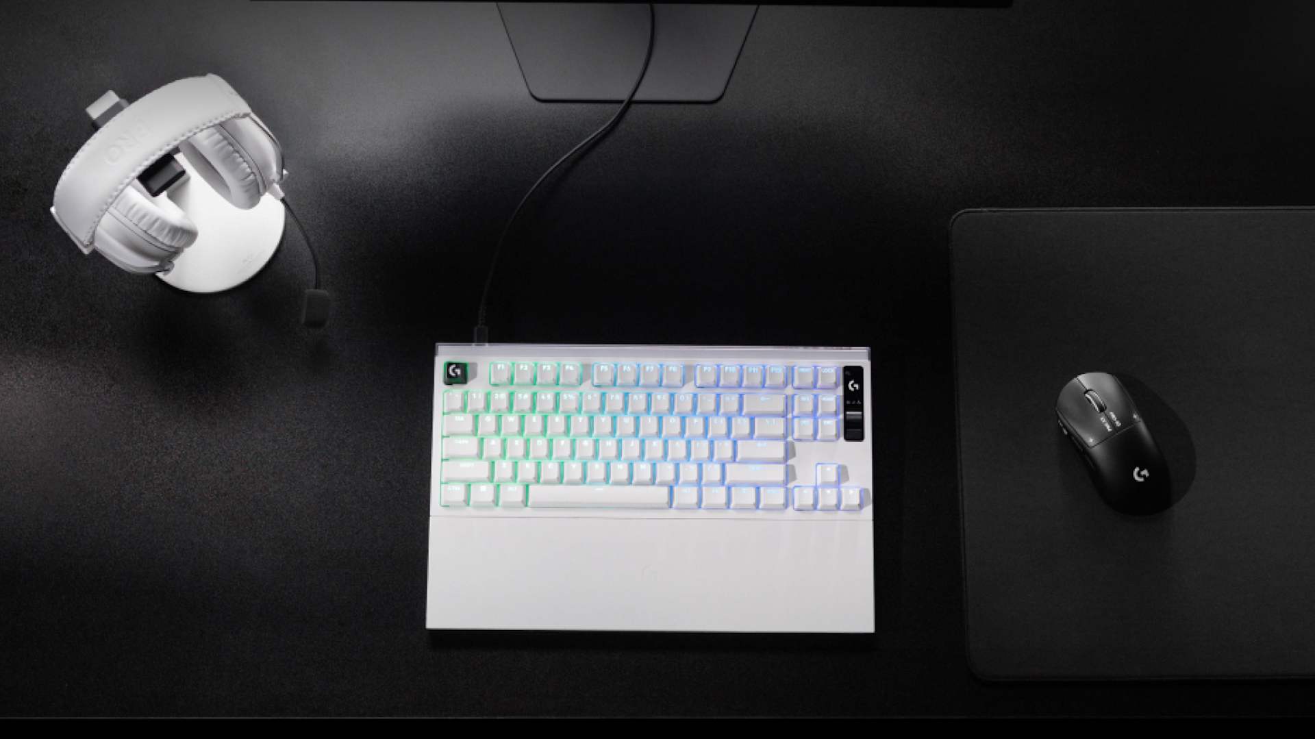 Logitech G PRO Series 2026 white desk kit with headset, Rapid keyboard, mouse, and Control pad