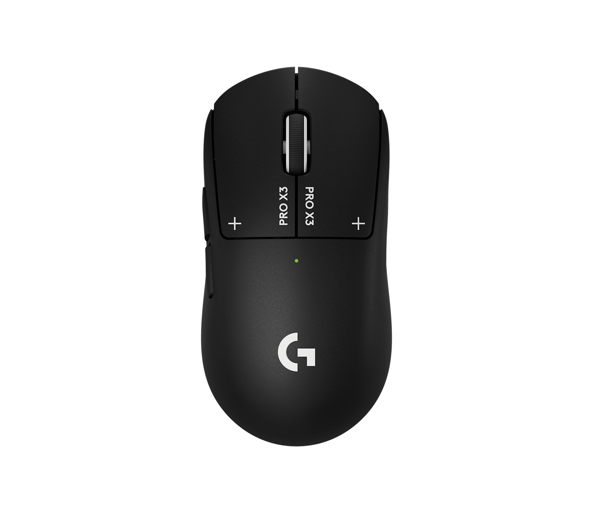 Logitech G PRO X3 SUPERSTRIKE Midnight Black wireless mouse, top view
