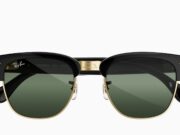 Ray-Ban Meta Audio Clubmaster glasses in black and gold with green lenses and no camera
