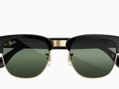 Ray-Ban Meta Audio Clubmaster glasses in black and gold with green lenses and no camera