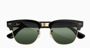 Ray-Ban Meta Audio Clubmaster glasses in black and gold with green lenses and no camera