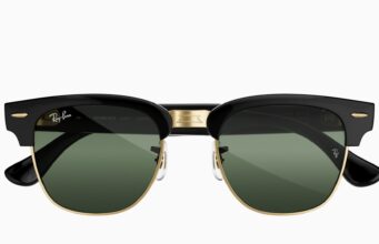 Ray-Ban Meta Audio Clubmaster glasses in black and gold with green lenses and no camera
