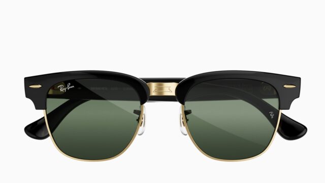 Ray-Ban Meta Audio Clubmaster glasses in black and gold with green lenses and no camera