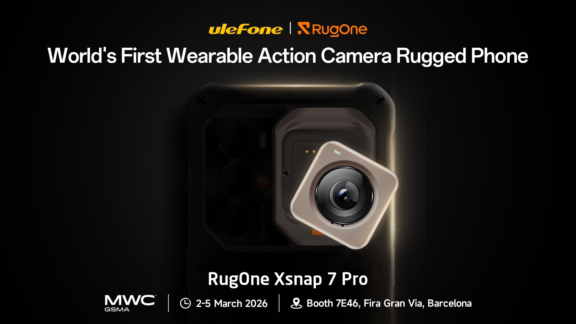 Close-up of the RugOne Xsnap 7 Pro magnetic action camera module leaving its rear dock