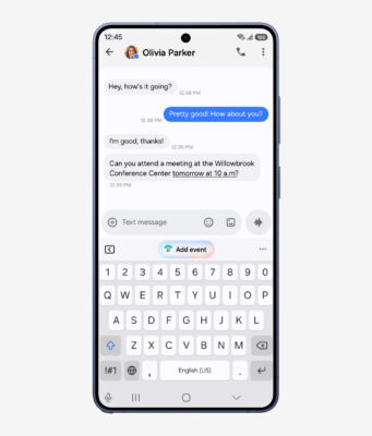 Samsung One UI 9 Rollout Reaches the Galaxy S26 Series Samsung One UI 9 Now Nudge suggests adding a calendar event from a text conversation