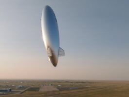 Sceye ST1 stratospheric airship in flight over the desert
