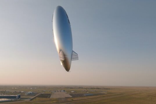 Sceye ST1 stratospheric airship in flight over the desert