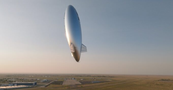 Sceye ST1 stratospheric airship in flight over the desert