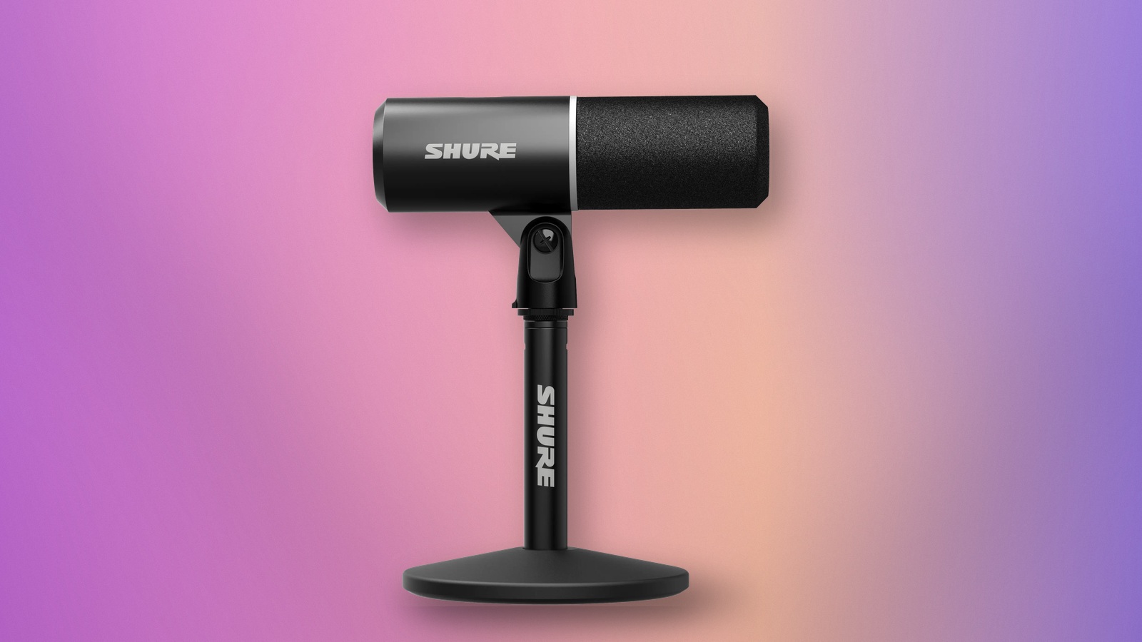Shure MV6 Gen 2 black USB microphone and desktop stand, side profile