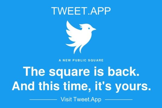Tweet.app social card with a white bird on sky blue reading The square is back, and this time it's yours