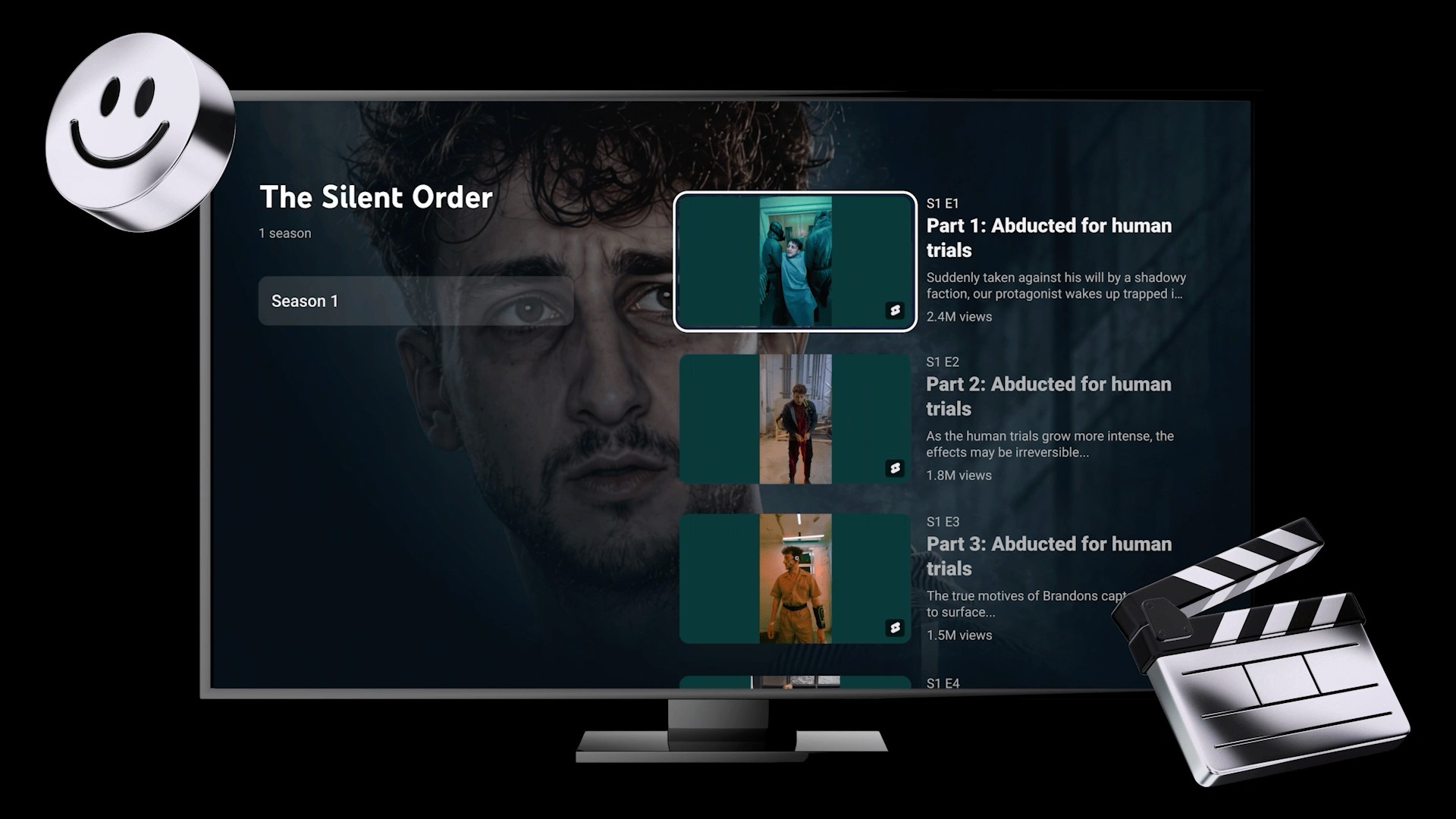 YouTube Shorts series shown on a TV with seasons and numbered episodes
