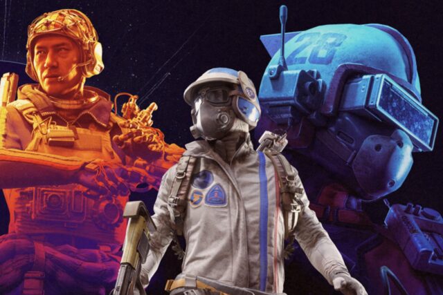 ARC-Raiders ARC Raiders promotional artwork showing three Raiders in orange, gray and blue gear