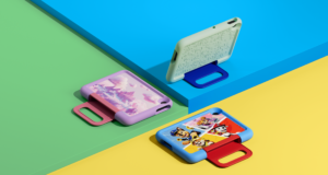 Amazon Kids Tablets 2026 Start at $229.99: What Changes for Families Three Amazon Kids Tablets in soft bumper cases with grab handles, one showing Paw Patrol artwork