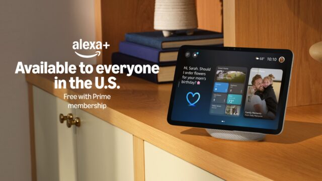 amazon-prime-alexa-plus-featured Amazon promotional graphic showing an Echo Show smart display with the text Alexa+ Available to everyone in the U.S. Free with Prime membership