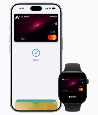 Apple Pay in India Is Live, but Only for Axis Bank Credit Cards iPhone 18 Pro and Apple Watch Series 12 showing an Axis Bank credit card in Apple Pay in India