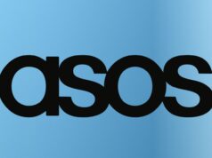 Black ASOS wordmark centered on a blue gradient background.