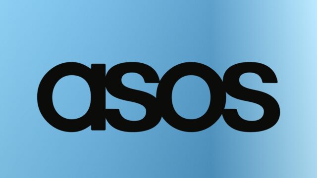 Black ASOS wordmark centered on a blue gradient background.