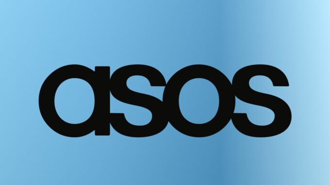 Black ASOS wordmark centered on a blue gradient background.