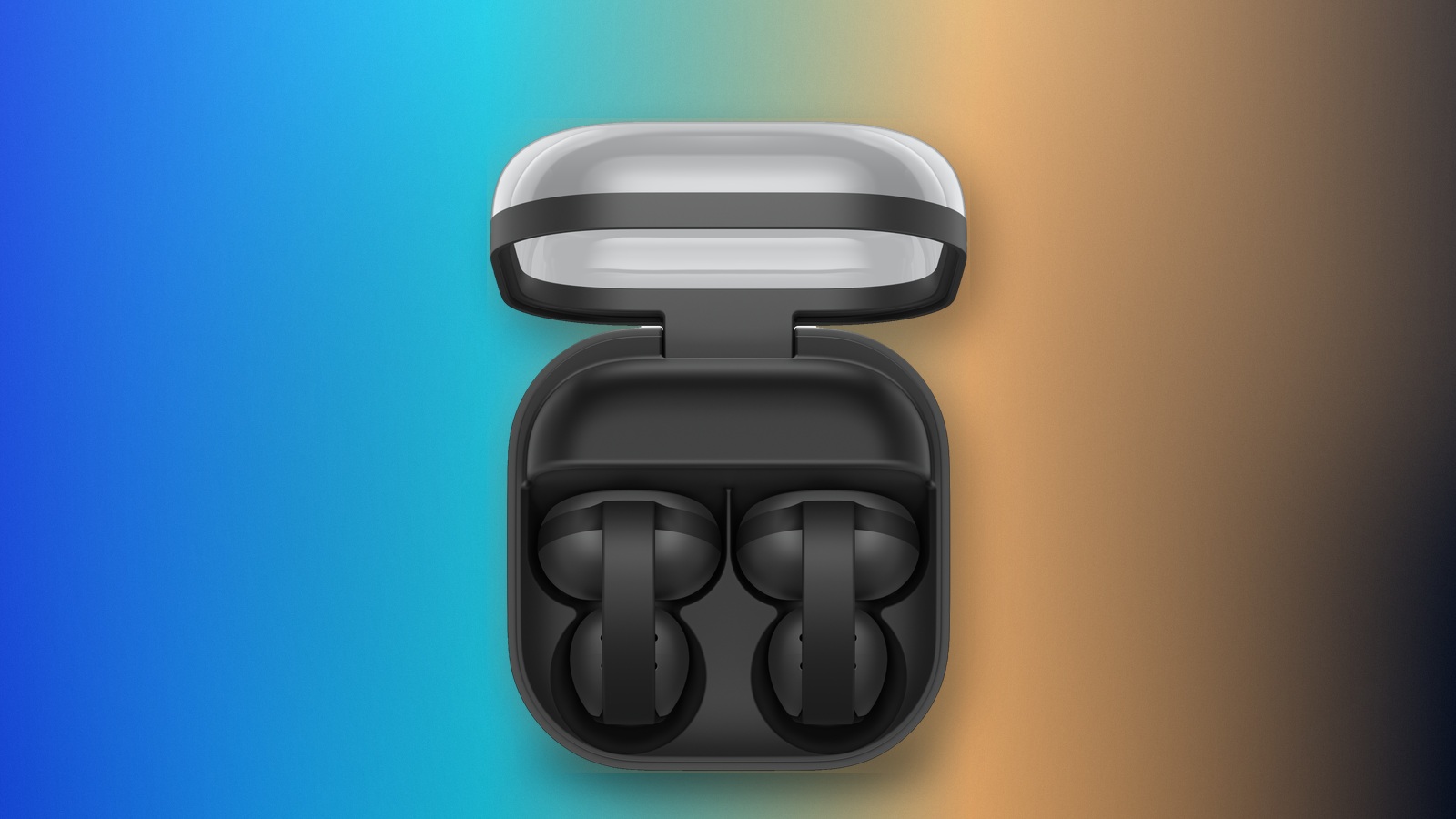 Samsung Galaxy Buds On black earbuds in an open charging case