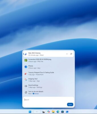 Windows Search Adds Inline Actions for Insiders Windows Search on the Windows 11 taskbar showing recent files, apps, settings, and a Turn on do not disturb action