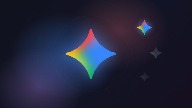 gemini-free-model-access-hero Glowing Gemini sparkle icon on a dark blue and violet background, with two smaller faded sparkles beside it