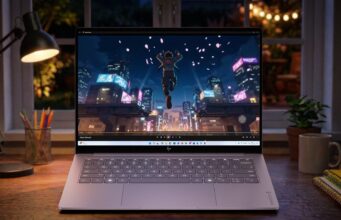 HP OmniBook 5 Brings OLED to $699.99, but the Best Screen Comes in 2027 HP OmniBook 5 OLED laptop on a desk at night showing an animated city scene on its screen
